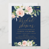Elegante Roze en Marine Bloemige Bruidsdouche Kaart (Voorkant)