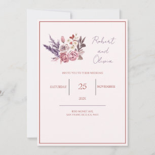 "Elegante Roze en Paarse Bloemige Bruiloft" Kaart