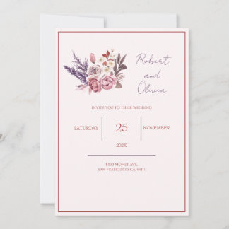 "Elegante Roze en Paarse Bloemige Bruiloft" Kaart