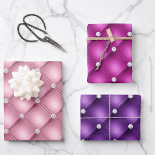 Elegante roze en paarse diamant gestikte patronen inpakpapier vel