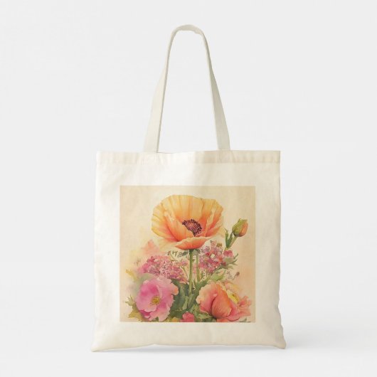 Elegante roze en perzik bloemenbruidsmeisje tote bag (Achterkant)