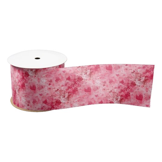 Elegante roze en rode harten lint 7,5 cm breed (Spoel)