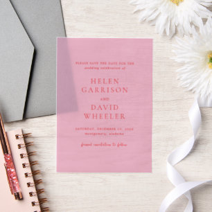 Elegante Roze en Rode Klassieke Trouwkaart Save th Vellum Uitnodigingen