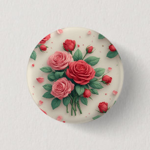 Elegante Roze en Rode Rozen Boeketten Ronde Button 3,2 Cm