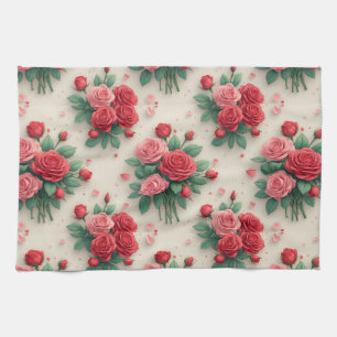 Elegante Roze en Rode Rozen Boeketten Theedoek