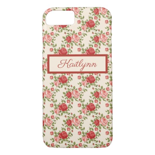 Elegante roze en rode rozen - monogram Case-Mate iPhone case (Achterkant)