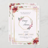 Elegante roze en wit moderne bruiloft uitnodiging (Voorkant / Achterkant)