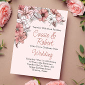 Elegante roze en witte bloemige trouwuitnodiging kaart