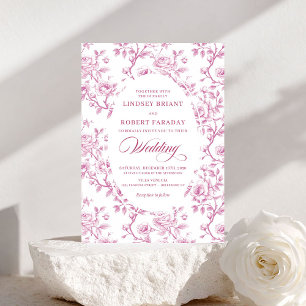 Elegante roze en witte bloemrijke toile-huwelijksu kaart