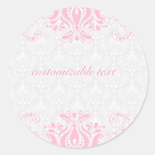 Elegante roze en witte damasks & Swirls 2 Ronde Sticker (Voorkant)