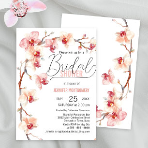 Elegante Roze en Witte Orchidee Bruidsborrel Kaart