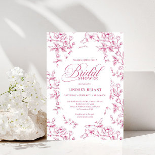 Elegante roze en witte roos patroon bruidsdouche kaart