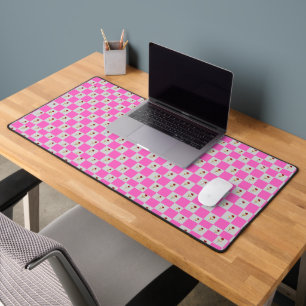 Elegante roze en witte ruiten bloem motief bureaumat