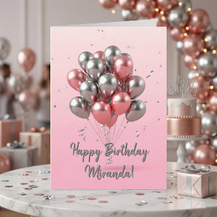 Elegante Roze en Zilveren Metallic Ballonnen Verja Kaart