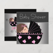 Elegante roze en zwarte baby douche uitnodigingen (Voorkant / Achterkant)