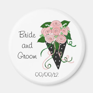 Elegante roze en zwarte trouwboeket magneet
