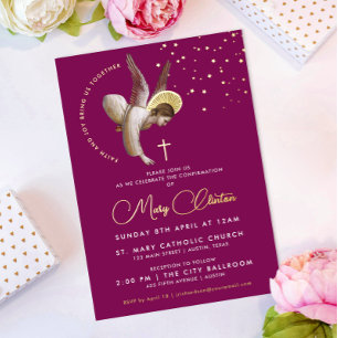 Elegante Roze Engel Bevestiging Communie Gelofte Folie Uitnodiging