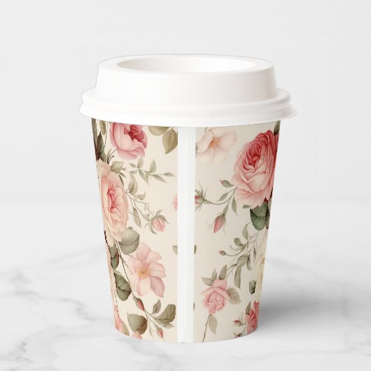 Elegante roze Engelse Rozen Papieren Bekers (Rechts)