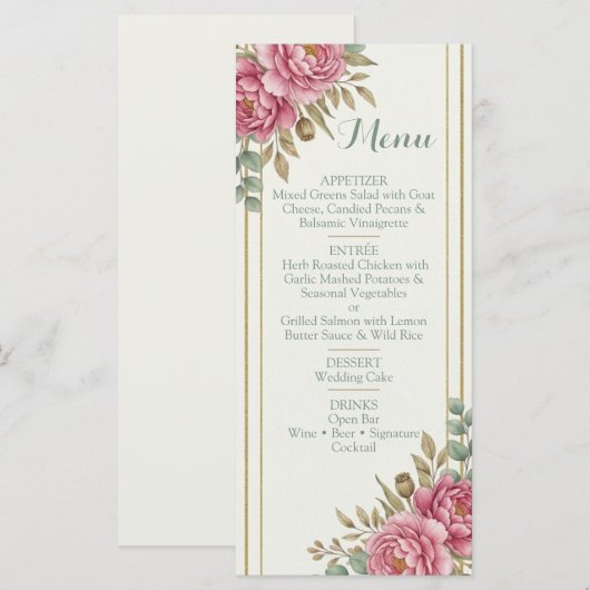 Elegante Roze Eucalyptus Bruiloft met Bloemen Menu (Voorkant / Achterkant)