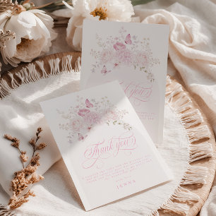 Elegante Roze Fantasie Eerste Verjaardagsfeestje Bedankkaart