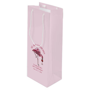 Elegante roze flamingo 50ste verjaardag nieuwighei wijn cadeautas