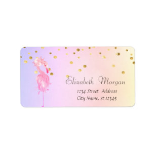 Elegante Roze Flamingo Bloem Confetti Holografisch Etiket
