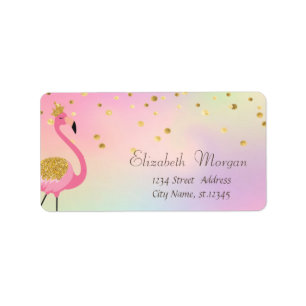 Elegante Roze Flamingo Confetti Holografisch Etiket
