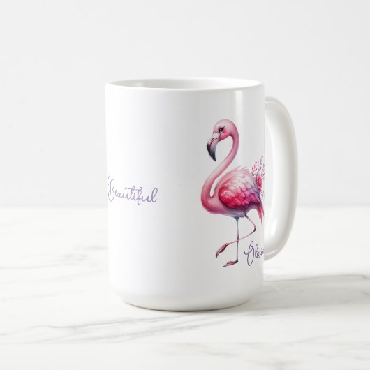 Elegante roze flamingo en Rozen naam Mok (Voorkant rechts)