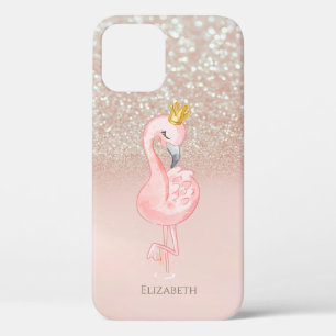 Elegante Roze Flamingo Kroonprinses,Glitter Bokeh iPhone 12 Hoesje