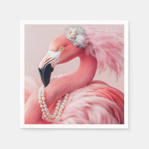 Elegante roze flamingo met parels en veren servet