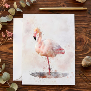 Elegante Roze Flamingo staand in Waterverf Bedankkaart