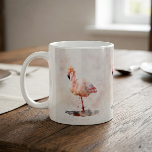 Elegante Roze Flamingo staand in Waterverf Koffiemok