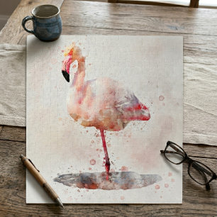 Elegante Roze Flamingo staand in Waterverf Legpuzzel