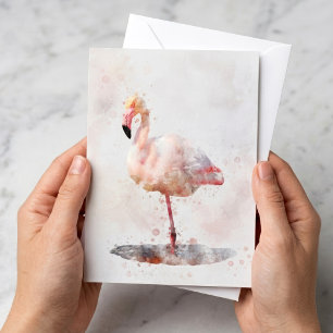 Elegante Roze Flamingo staand in Waterverf Notitiekaartje