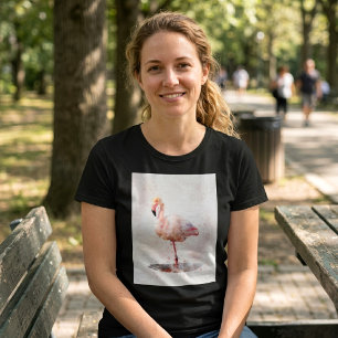 Elegante Roze Flamingo staand in Waterverf T-shirt