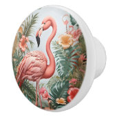 Elegante roze flamingo vogel en tropische bloemen keramische knop (Rechts)