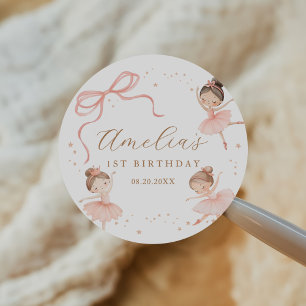 Elegante Roze Flirterige Ballerina Meisje Verjaard Ronde Sticker