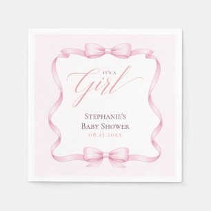Elegante Roze Flirterige Strik Bloem Baby Shower Servet