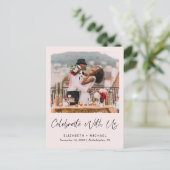 Elegante Roze Foto Bruiloftsreceptie Aankondiging (Staand voorkant)