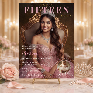 Elegante Roze Foto Sweet Fifteen Kaart