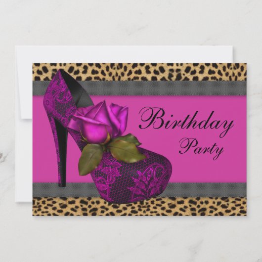 Elegante Roze Fuchsia Roze Luipaard Verjaardag Kaart (Voorkant)