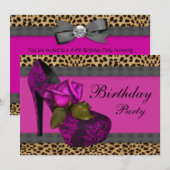 Elegante Roze Fuchsia Roze Luipaard Verjaardag Kaart (Voorkant / Achterkant)