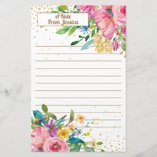 Elegante Roze Gele Bloemen Met Gouden Glitters Gla Briefpapier