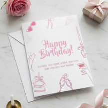 Elegante Roze Gelukkige Verjaardag Schetskaart