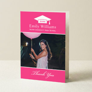 Elegante roze gepersonaliseerde afstudeerfoto bedankkaart