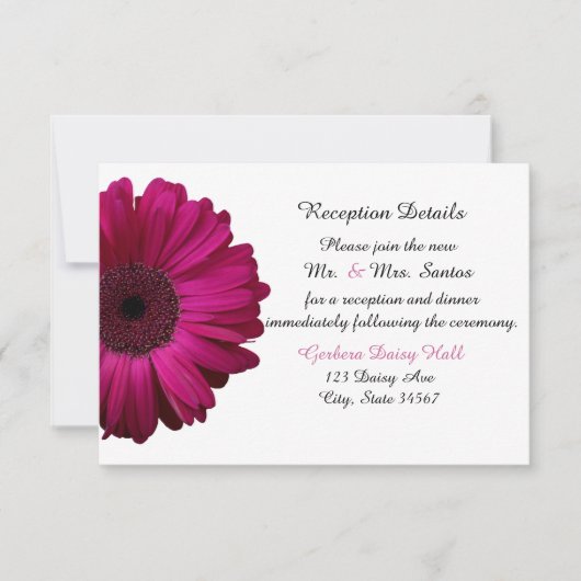Elegante Roze Gerbera Madelief Bruilofts Ontvangst Kaart (Voorkant)