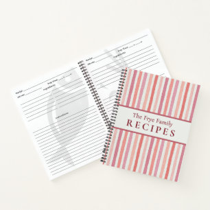 Elegante Roze Gestreepte Gepersonaliseerde Familie Notitieboek