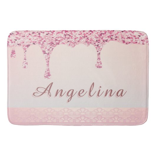Elegante Roze Glam Glitter Drip Badmat (Voorkant)