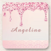 Elegante Roze Glam Glitter Drip Bier Onderzetter (Voorkant)