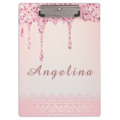 Elegante Roze Glam Glitter Drip Klembord (Voorkant)
